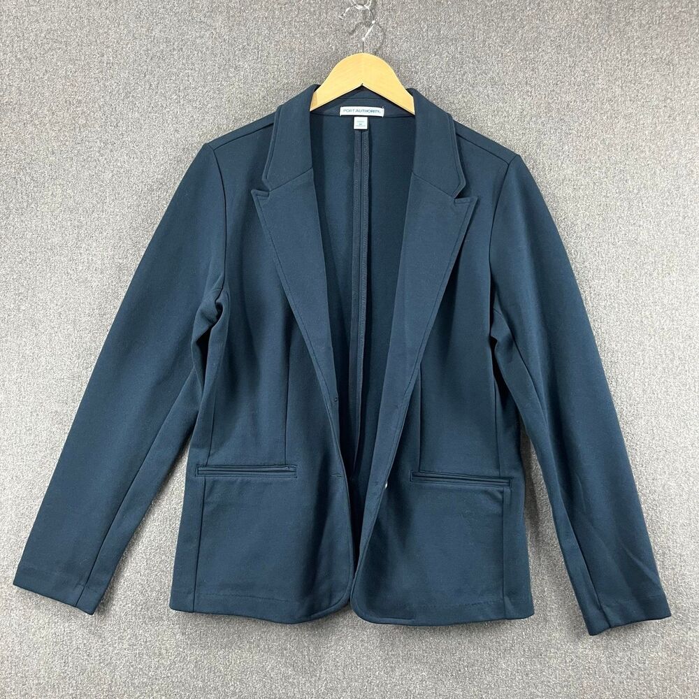 Port Authority Stretch Knit Blazer Jacket Blue Comfortable Work Office Career M